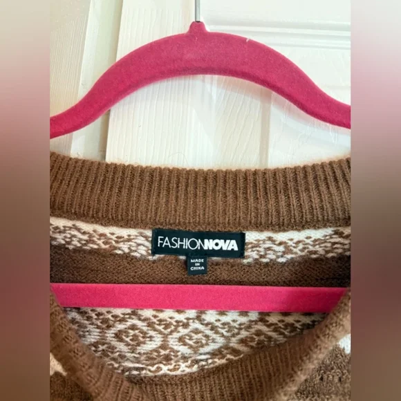 Brown and White Patterned Sweater - Picture 3 of 6